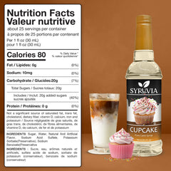 Syruvia Cupcake Syrup pouring into a latte for enhanced flavor.