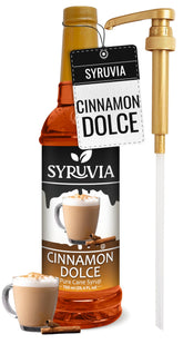 SYRUVIA Cinnamon Dolce Syrup bottle on counter for café style drinks