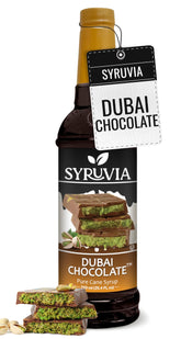Syruvia Dubai Chocolate Syrup bottle pour enhances drinks with rich, comforting flavor