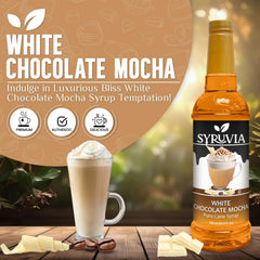 SYRUVIA Coffee Syrup White Chocolate Mocha jar ready to blend into desserts
