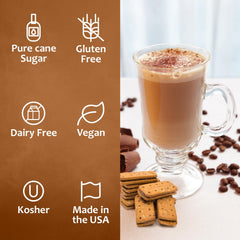 SYRUVIA Cookie Butter Syrup on latte and dessert pairing.