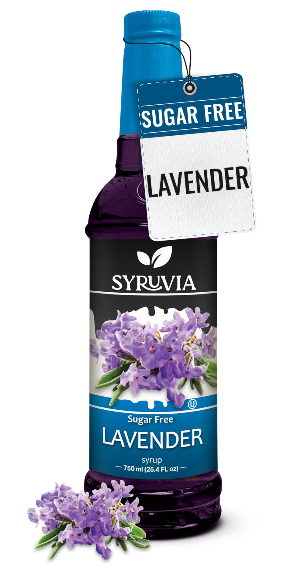 SYRUVIA Lavender Syrup bottle adds floral flavor to drinks and desserts.
