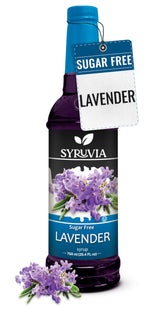 SYRUVIA Lavender Syrup bottle adds floral flavor to drinks and desserts.