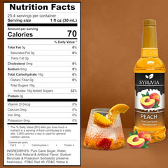 SYRUVIA Peach Syrup glass with ice showcases vibrant peach flavor