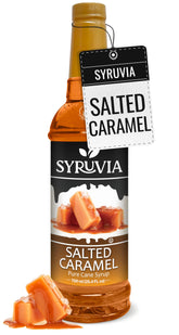 Syruvia salted caramel syrup bottle for premium beverages.