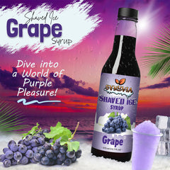 Syruvia grape snow cone syrup label highlights kosher and dairy-free