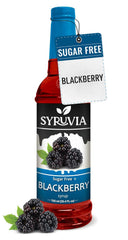 Syruvia Sugar-Free Blackberry Syrup bottle highlights bold flavor for drinks.