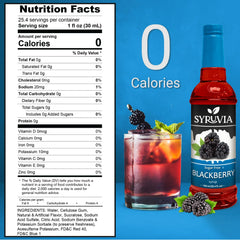 Pouring Syruvia blackberry syrup captures sugar-free sweetness for beverages.
