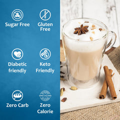 SYRUVIA Sugar Free Chai Tea Syrup bottle with spice imagery evokes exotic chai flavors
