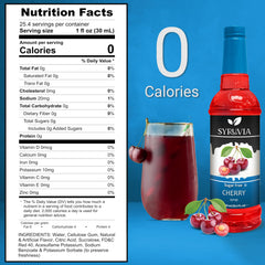 SYRUVIA Sugar-Free Cherry Syrup poured into coffee for a rich, guilt-free addition