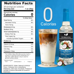 SYRUVIA sugar-free coconut syrup pouring stream for coffee or desserts