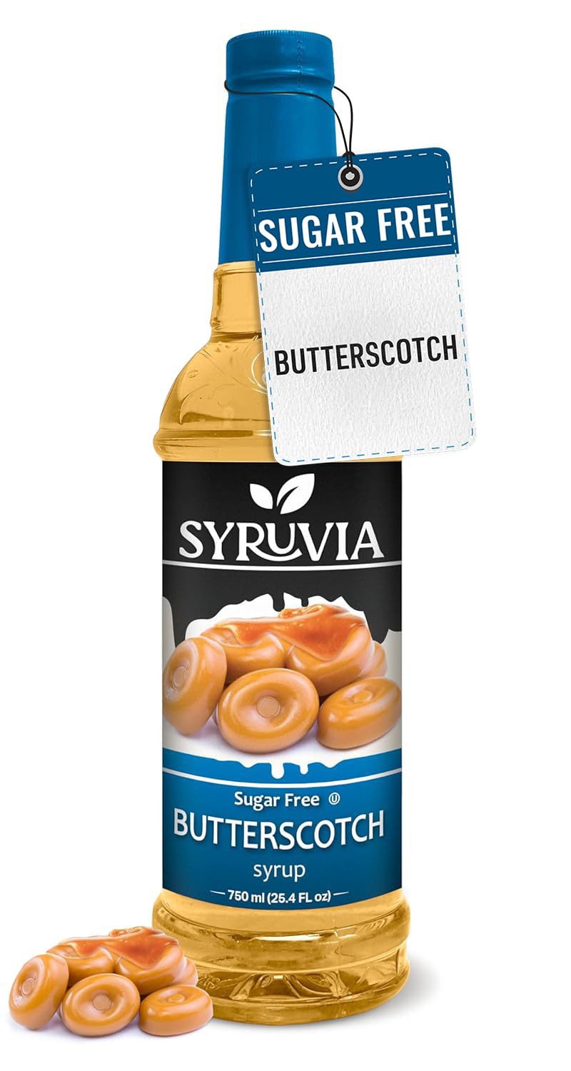 SYRUVIA sugar-free coffee syrup bottle on kitchen counter for easy flavoring