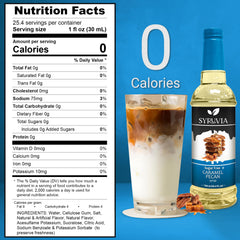 SYRUVIA caramel pecan syrup pour adds rich sweetness to lattes and iced coffee.