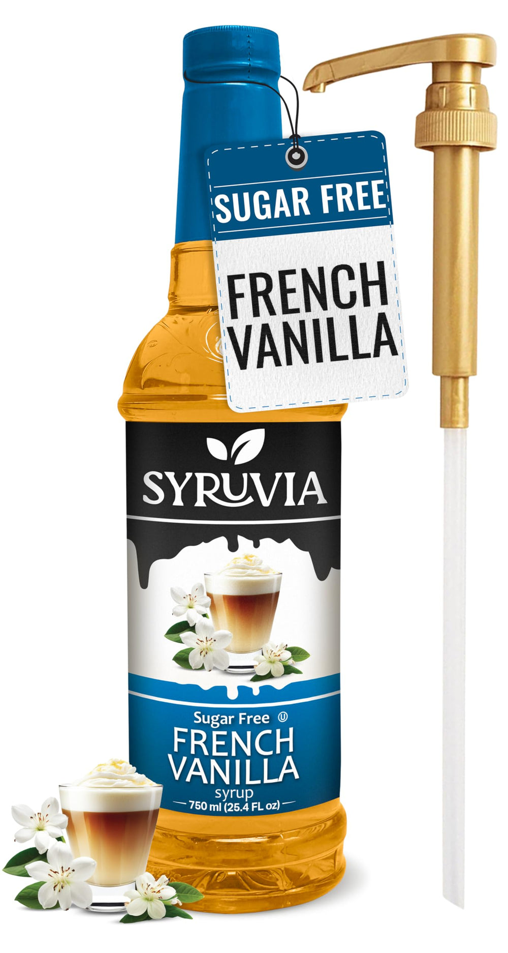 SYRUVIA sugar-free French Vanilla syrup bottle for low-calorie coffee