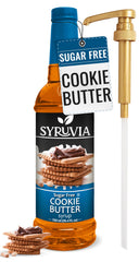 SYRUVIA Sugar Free Cookie Butter syrup bottle with pump for easy, mess-free serving.
