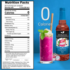 Pouring Syruvia syrup into a glass reveals vibrant dragon fruit aroma and sugar-free sweetness.