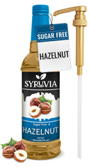 SYRUVIA Hazelnut Sugar-Free Syrup bottle front showing zero-calorie flavor option