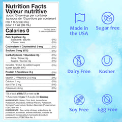 SYRUVIA sugar-free snow cone syrup bottle close-up, 0 calories for refreshing treats