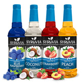 SYRUVIA Sugar Free Strawberry Syrup bottle adds zero-calorie coffee flavor enhancement.