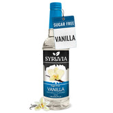 SYRUVIA Sugar Free Vanilla Syrup bottle with zero sugar sweetness for beverages.