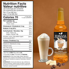 SYRUVIA White Chocolate Mocha Syrup foam topping adds café-like richness to lattes