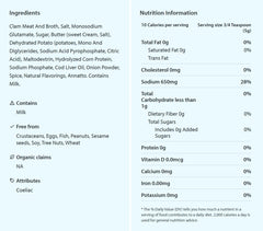 Sysco Clam Base label detail highlighting clam flavor and gluten-free status.