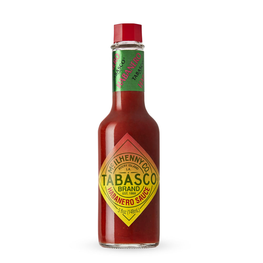TABASCO Habanero Sauce bottle close-up shows bold heat and fruity notes.