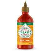 TABASCO Salsa Picante bottle closeup showing thick, rich color for tacos