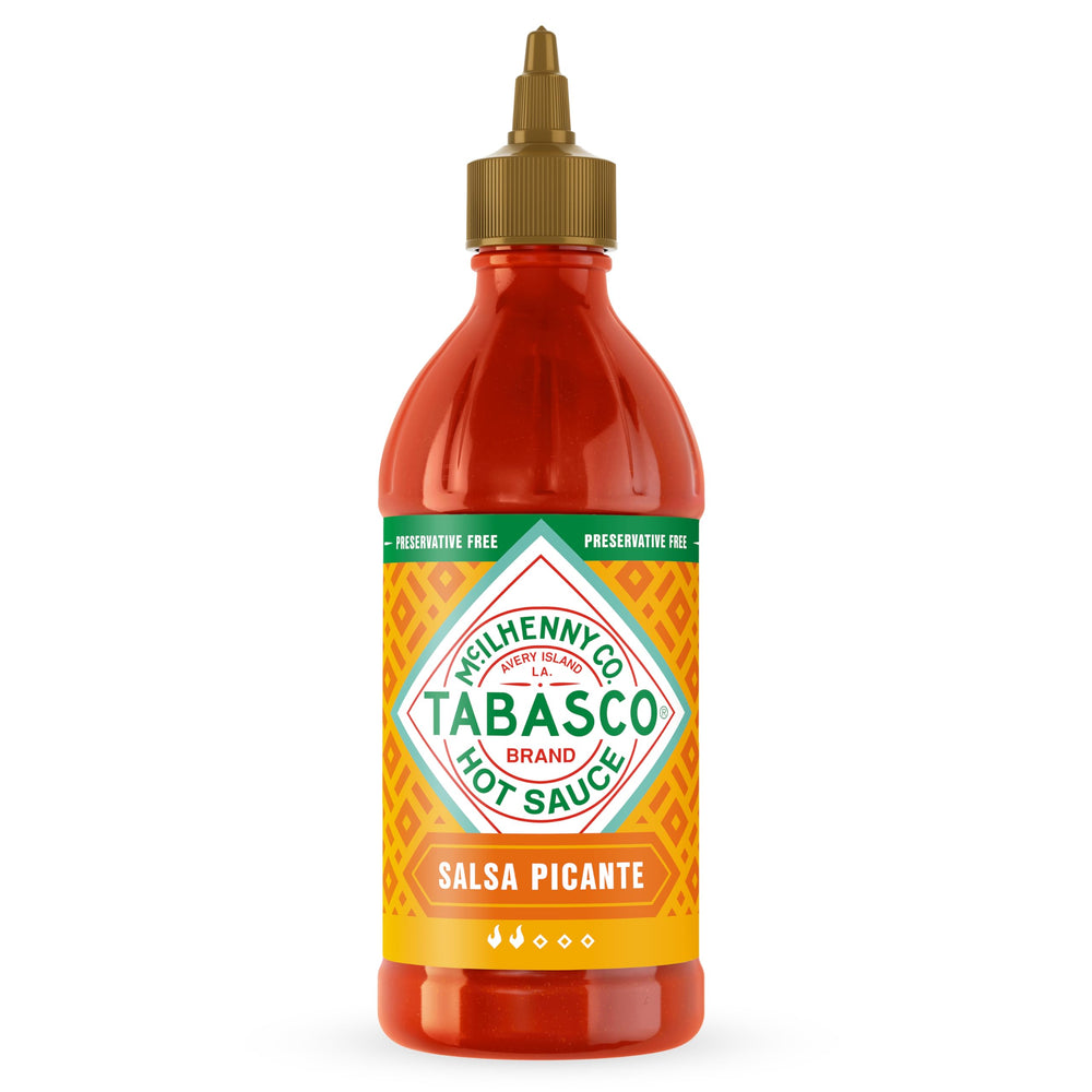 TABASCO Salsa Picante in an easy-squeeze bottle for controlled drizzling on tacos.