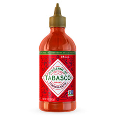 TABASCO Sriracha bottle close-up showing garlic finish for stir-fries.