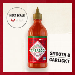 TABASCO Sriracha label close-up shows garlic notes for versatile glaze