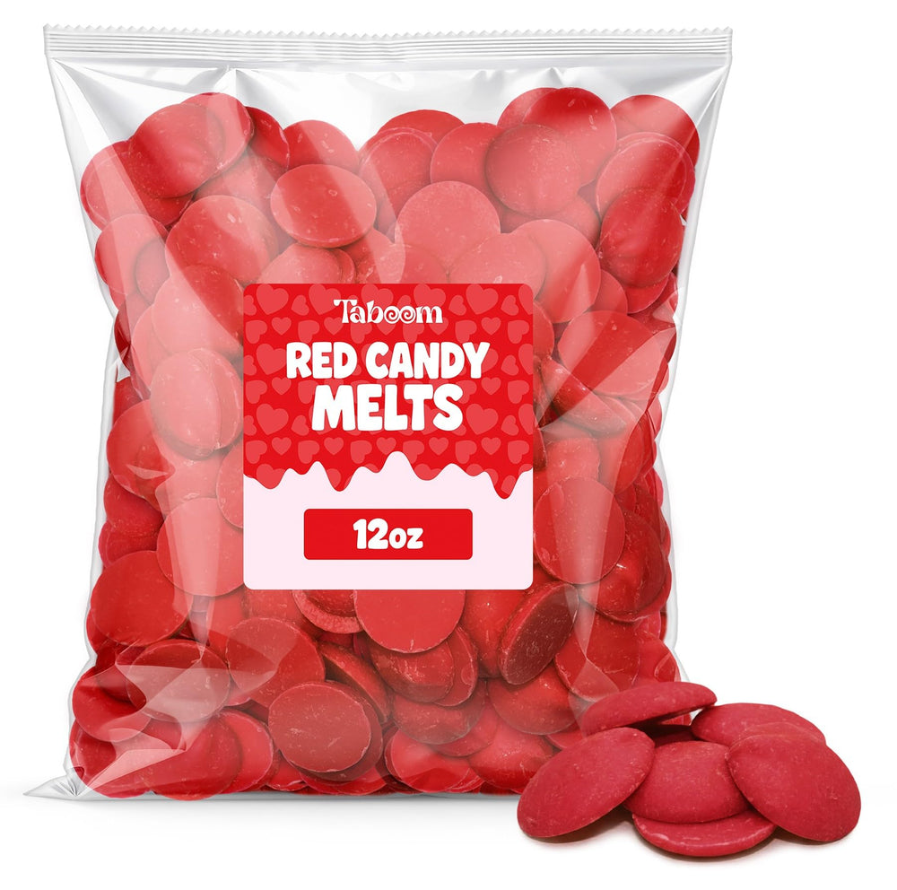 Taboom Red Candy Wafers 12oz bag for quick dipping and glossy decorating.