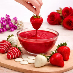 Taboom red wafers melt smoothly in microwave for neat coatings.
