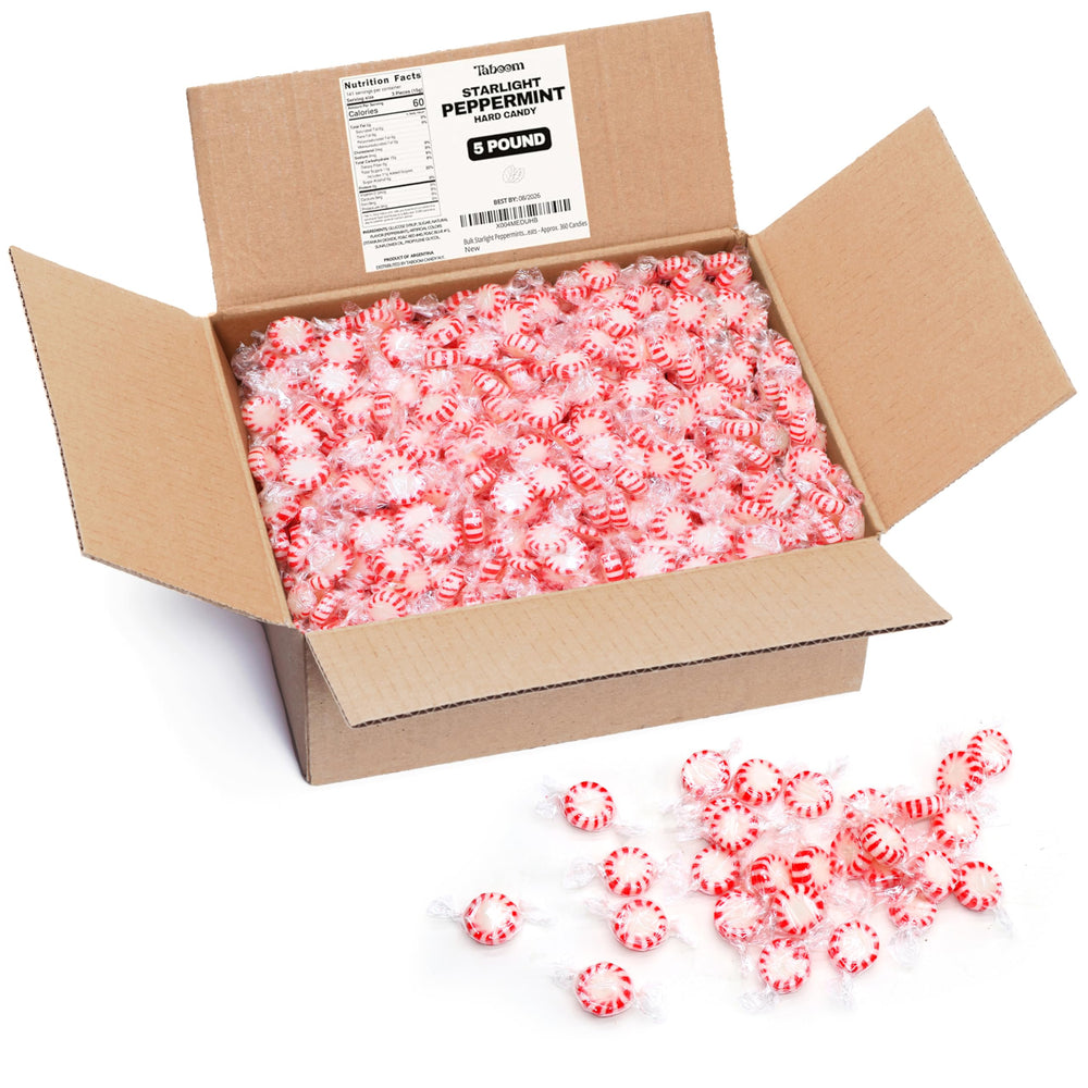 Taboom Starlight Peppermints in a candy bowl for festive gatherings.