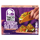 Taco Bell Crunchy Taco Shells box front shows a 12-pack for easy family meals.