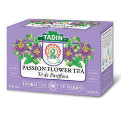 Tadin Passion Flower Tea packaging highlights a convenient 3-pack for calm moments.