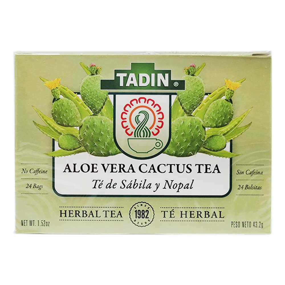 Tadin Tea Aloe Vera With Cactus front view shows caffeine-free herbal blend for digestive comfort