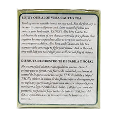 Tadin Tea Aloe Vera With Cactus packaging closeup emphasizes natural ingredients