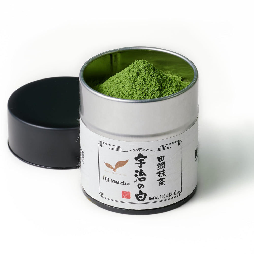 TAGASHIRA CHAHO Uji no Shiro tin packaging preserves freshness for ceremonial-grade matcha