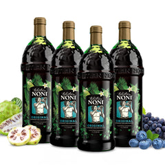 Tahitian Noni Juice Morinda bottle with Tahiti-inspired setting for daily wellness ritual