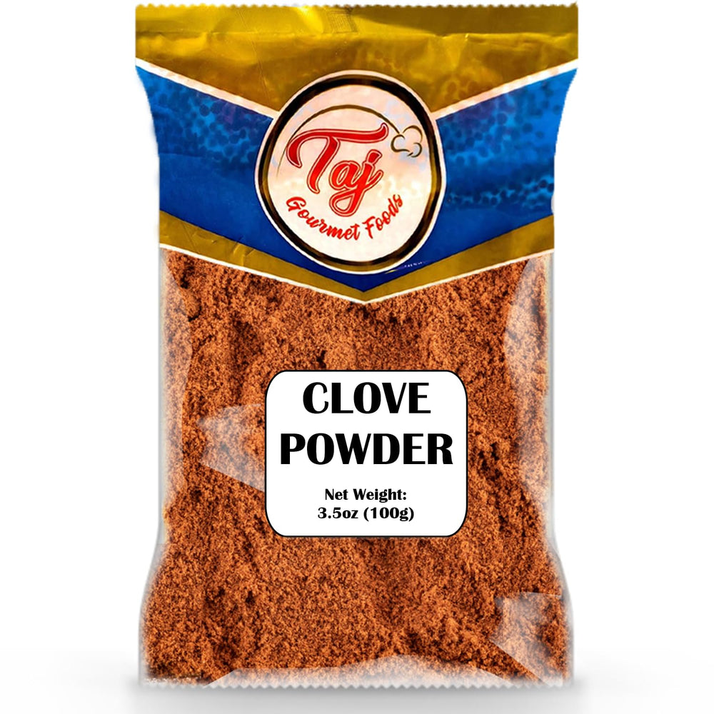 TAJ Gourmet Clove Powder jar front for rich flavor and aroma.