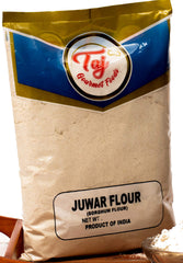 TAJ Gourmet Foods juwar flour texture close-up shows fine, versatile powder