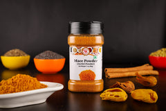 TAJ Mace Powder jar closeup highlights freshness and rich spice for baking