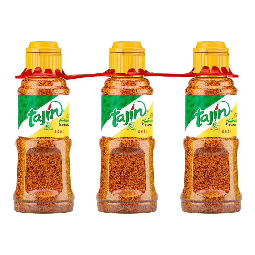 Tajin Habanero Seasoning bottle close-up for bold seafood flavor
