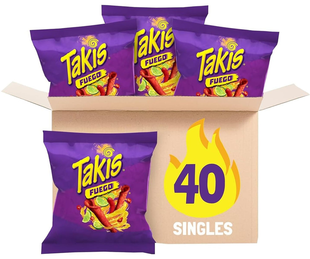 Takis Fuego front packaging showing bold chili and lime flavor and convenience