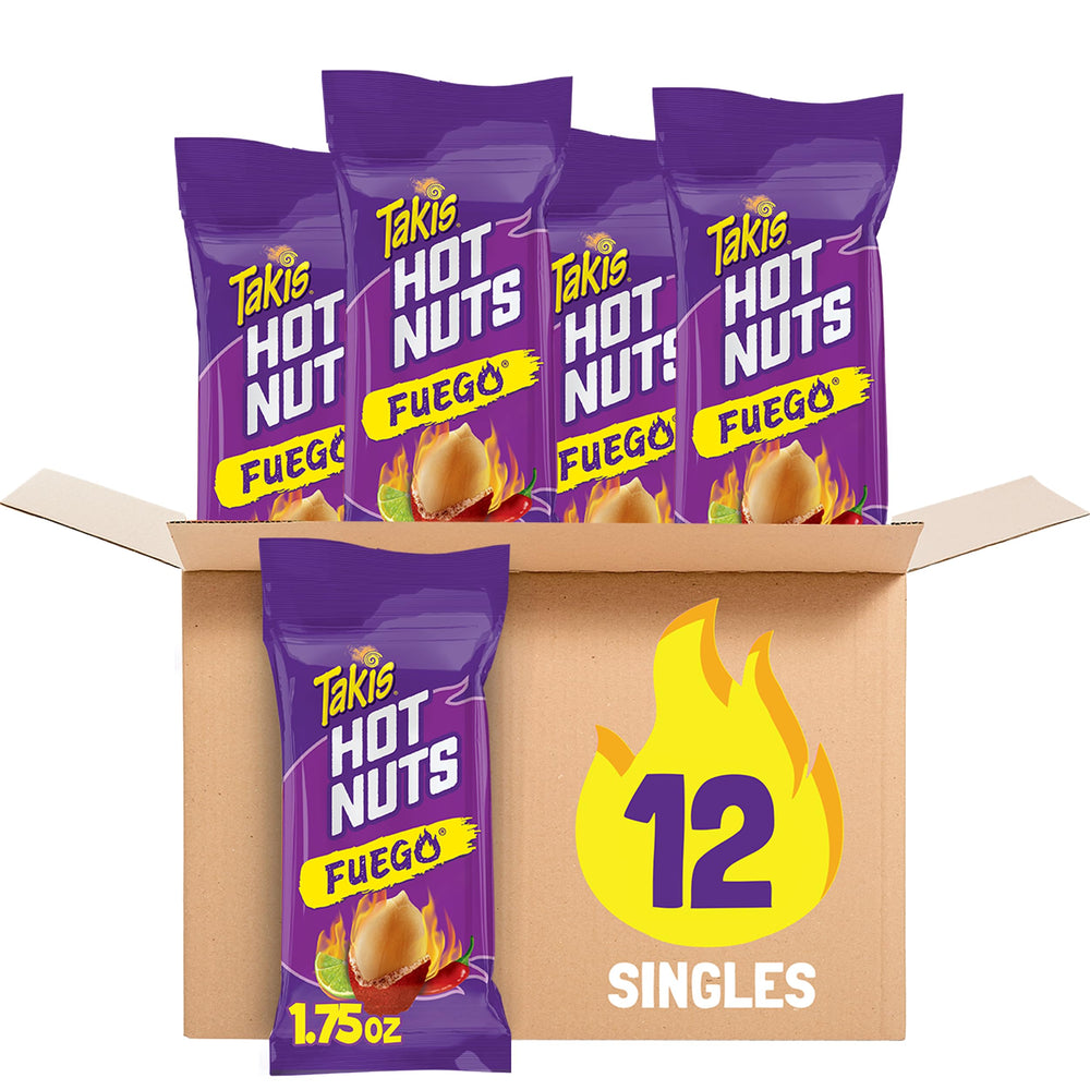 Takis Fuego Hot Nuts bag with crunchy, seasoned peanuts for on-the-go heat