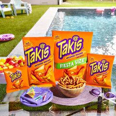 On-the-go Takis Intense Nacho snack during road trips.