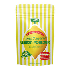 TALCUFON lemon powder jar highlights natural flavor for drinks and desserts.