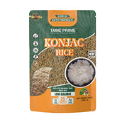 Tame Prime dried Shirataki rice in a 12oz pack, ideal keto-friendly substitute.