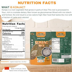 Tame Prime Konjac rice uncooked packets for quick, low-calorie meals.